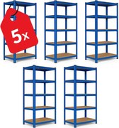 Akcia 5x Regál 180x90x40 cm lakovaný 5-policový, nosnosť 875 kg - modrý