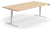 Výškovo nastaviteľný rokovací stôl QBUS, obdĺžnik, 2400x1200 mm, biely rám, dub