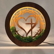 Stmievateľná LED lampa Srdce s krížom | JEZUE: HDF - Orech 20 cm 4780-115105 LED0609