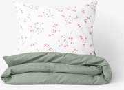 Goldea bavlnené posteľné obliečky duo - kvitnúce sakury so šalviovo zelenou 140 x 200 a 70 x 90 cm