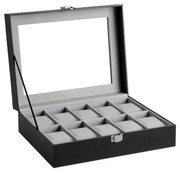 Box na hodinky so skleneným krytom, krabica pre 10 hodiniek, čierna farba