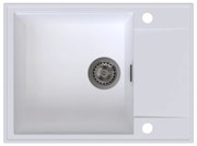 Sink Quality Sink55, kuchynský granitový drez 620x460x215 mm + grafitový sifón, biela, SKQ-SINK.W.1KKO.XB