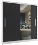 Šatníková skriňa 158cm Belini biely mat / čierny mat s posuvnými dverami a zrkadlom MSE SZP3/2/W/1B1L/AL