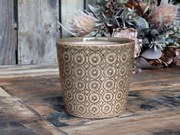 Hnedo-zelený antik keramický obal na kvetináč so vzorom Dante verte - Ø 14*13cm