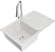 Mexen Bruno, 1-komorový granitový drez 795x495x200 mm a drezová batéria Elia, biela, 6513-20-670101-00