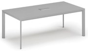 Rokovací stôl PRIMO INVITATION, 200x100 cm, sivá + stolná zásuvka TYP I, strieborná