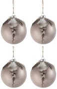 4ks vianočné šedá antk sklenená ozdoba s pierkami - Ø 10 cm