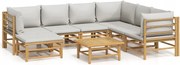 vidaXL 8-dielna sada záhradného nábytku, svetlošedé vankúše, bambus