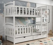 Detská poschodová posteľ z masívu borovice KRISTEN so šuplíkmi - 200x90 cm - BIELA