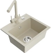 Mexen Milo, granitový drez 435x410x171 mm, 1-komorový a béžová batéria Duero, béžová, 6505-69-671600-69