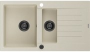 Mexen Matias - drez granitový 900x505x200 mm, 1,5-komorový, béžová s čiernym sifónom, 6502901505-69-B