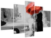 Obraz - Zamilovaný pár pod dáždnikom, červený (150x105 cm)