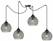 Závesné svietidlo Crystal Spider, 4x čierne krištáľové tienidlo