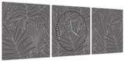 Obraz - Šedé palmové listy (s hodinami) (90x30 cm)