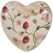 Béžová antik dekorácia srdca s jahôdkami Wild Strawberries - 11*11*4 cm