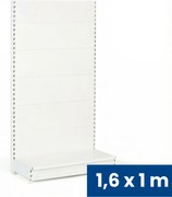 Predajný regál jednostranný, plné steny, 1600 x 1000 x 450 mm, základná, biela