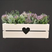 AMADEA Drevený obal na kvetináč so srdcom biely, 52x21,5x17cm Český výrobok