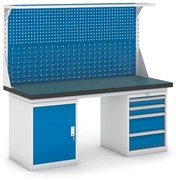 Pracovný stôl do dielne GB s nadstavbou, skrinkou a zásuvkovým boxom na náradie, 1800 mm