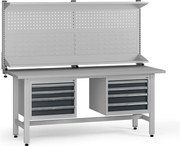 Výškovo nastaviteľný dielenský stôl G5 s nadstavbou, 1800 x 750 x 800-1000 mm, 2x kontajner, 8 zásuviek, grafit