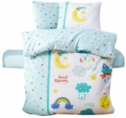 Biele/v mentolovej farbe detské obliečky do postieľky z bavlny Renforcé s plachtou/4-dielne 100x150 cm – Mijolnir