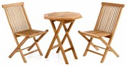 Divero Gardenay 339 Luxusný balkónový set z tíkového dreva, 1 stôl + 2 skladacie stoličky