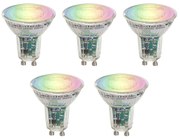 Sada 5 inteligentných žiaroviek GU10 50 LED číra RGBW 4,5 W 350 lm 2700-6000 K