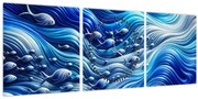 Obraz – Ryby vo vlnách (s hodinami) (90x30 cm)