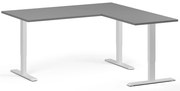 Rohový výškovo nastaviteľný stôl, 160x160 cm, 3 motory, L/P, biela podnož, grafit