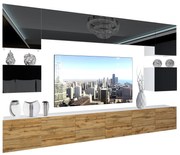 Obývacia stena Belini Premium Full Version čierny lesk / dub wotan + LED osvetlenie Nexum 51