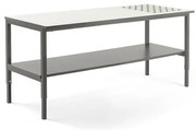 Dielenský stôl CARGO s valčekmi + spodná polica, 2400x750 mm, biela / šedá
