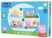 Detské puzzle 4v1 PRASIATKO PEPPA deň s rodinou, 19x29 cm
