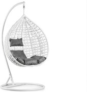 Biele závesné kreslo KOKON so stojanom, sivý vankúš