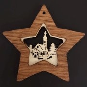 AMADEA Drevená ozdoba z masívu s vkladom - hviezda s kostolom 8 cm