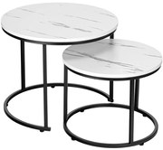 Sada 2 konferenčných stolíkov GALEN mramorová, čierna / biela
