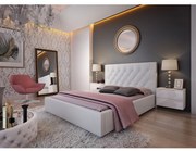 GIULIA 140X200 ČALÚNENÁ MANŽELSKÁ POSTEĽ BIELA EKO-KOŽA S ÚLOŽNÝM PRIESTOROM