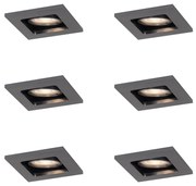 Sada 6 moderných zapustených bodových svetiel Gunmetal GU10 50mm okrúhle naklápacie - Qure