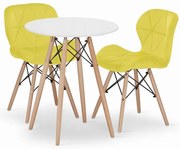 Jedálenský stôl TODI biely 60 cm s dvoma stoličkami LAGO žlté