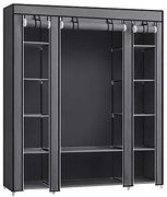 Veľká látková skriňa, 1 závesná tyč, 12 políc, 175x150x45cm, sivá