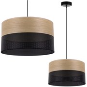Závesné svietidlo Wood, 1x dýha zlatý dub/čierne PVC tienidlo, (fi 35cm)