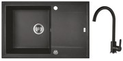 Laveo Megalo, 1-komorový granitový drez 780x500x185 mm + drezová batéria, čierna škvrnitá, LAV-SBEA711T