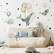 Gario Detská nálepka na stenu Magic ocean - modré veľryby s balónmi Rozmery: 100 x 100 cm