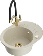 Mexen Kevin granitový jednokomorový drez s kuchynskou batériou Duo, Béžová - 6517-69-671701-57-G