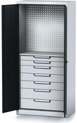 Alfa 3 Policová dielenská skriňa 2-dverová MECHANIC, 1 polica, 7 zásuviek, 920 x 500 x 1950 mm, antracitové dvere