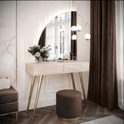 TOALETNÝ STOLÍK KATHLEEN KAŠMÍR LESK + ZLATÉ NOHY + ZRKADLO POLMESIAC ĽAVÉ