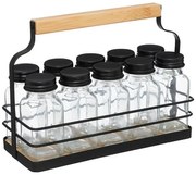 5Five® Košík s 10 hranatými koreničkami, čierne viečka, kov, drevo 22 x 9 x 16 cm