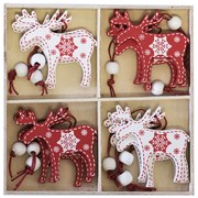 DECOLED Drevený sob, 5x6 cm, červený a biely, 12 ks/balenie.