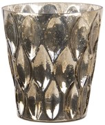 Hnedý sklenený svietnik na čajovú sviečku s patinou - Ø 11 * 9 cm