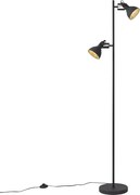 Priemyselná stojaca lampa čierna s drevom 2-svetlá - Jakub