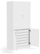 Drevená úložná skriňa THEO, 6 zásuviek, biela