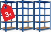 Akcia 3x Regál 180x90x40 cm lakovaný 5-policový, nosnosť 875 kg - modrý